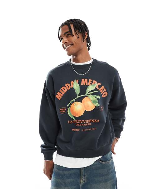 Cotton On boxy fit crew neck fleece graphic sweatshirt in black - view 1