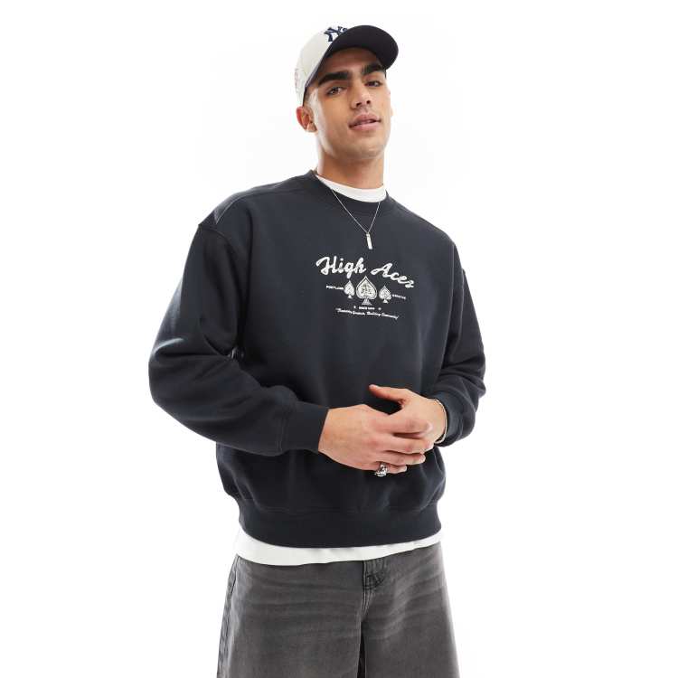 Cotton On boxy fit crew neck sweater with High Aces graphic