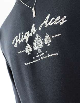 COTTON:ON COTTON ON BOXY FIT CREW NECK SWEATER WITH HIGH ACES GRAPHIC 