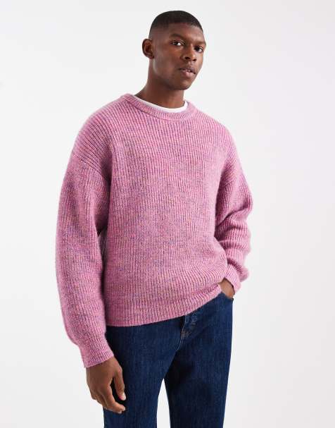 Cotton On boxy fit fuzzy crew neck knit sweater in pink multi - view 1