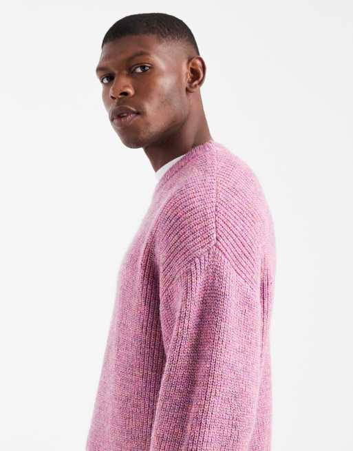 Cotton On boxy fit fuzzy crew neck knit sweater in pink multi, 4 of 5