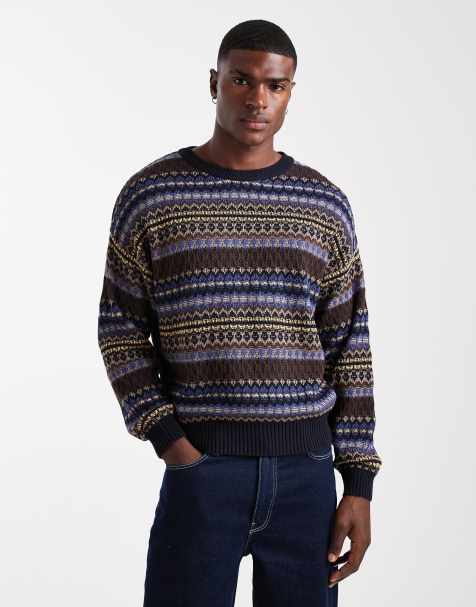 Cotton On boxy fit fuzzy knit crew neck sweater in navy - view 1