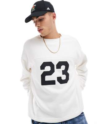 Cotton:On Cotton On boxy fit graphic crew sweatshirt with 23-White