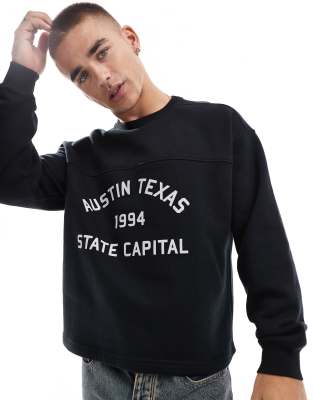 Cotton:On Cotton On boxy fit graphic crew sweatshirt with Texas print-Black