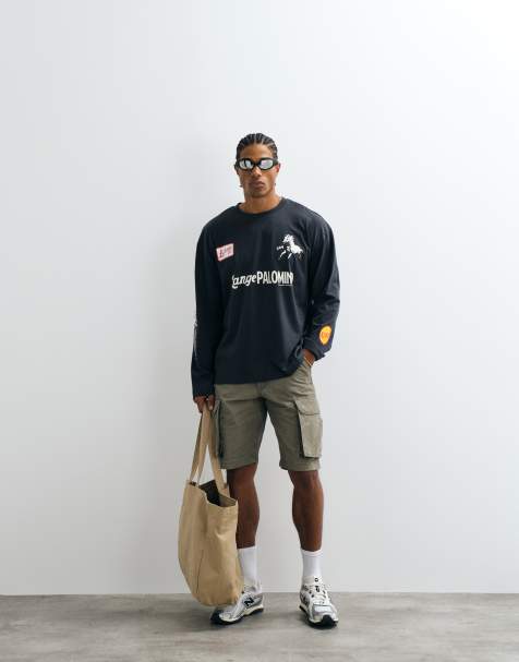 Cotton On boxy fit graphic long sleeve t-shirt in washed black - view 1
