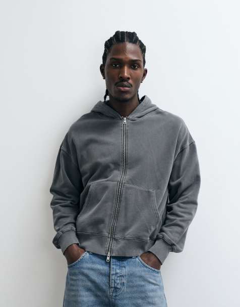 Cotton On boxy fit hoodie met rits in stonewashed leigrijs - view 1