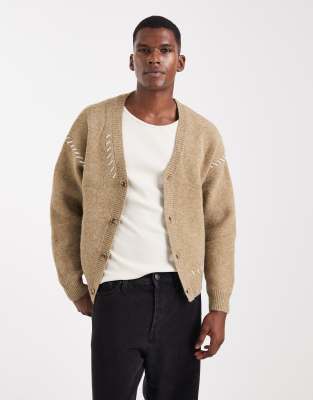 Cotton On Cotton On boxy fit knitted cardigan in wheat-Neutral