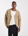 [Cotton On] Cotton On boxy fit knitted cardigan in wheat-Neutral Chest 37 WHEAT WHIPSTITCH