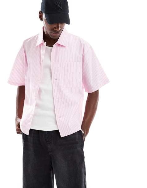 Cotton On – Boxy Fit Leinenhemd in Rosa mit Streifen - view 1