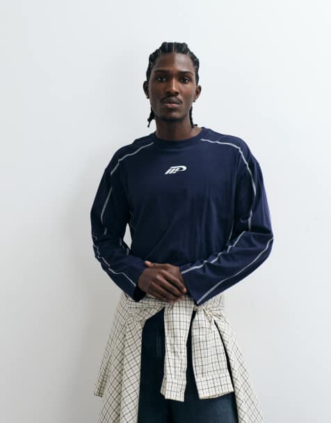 Cotton On boxy fit long sleeve graphic t-shirt in auto navy - view 1