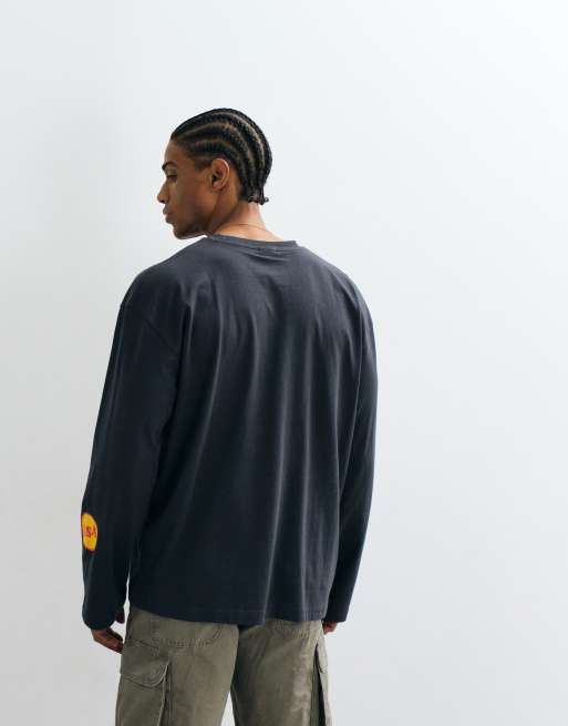 Cotton On boxy fit long sleeve graphic t-shirt in washed black, 5 of 5