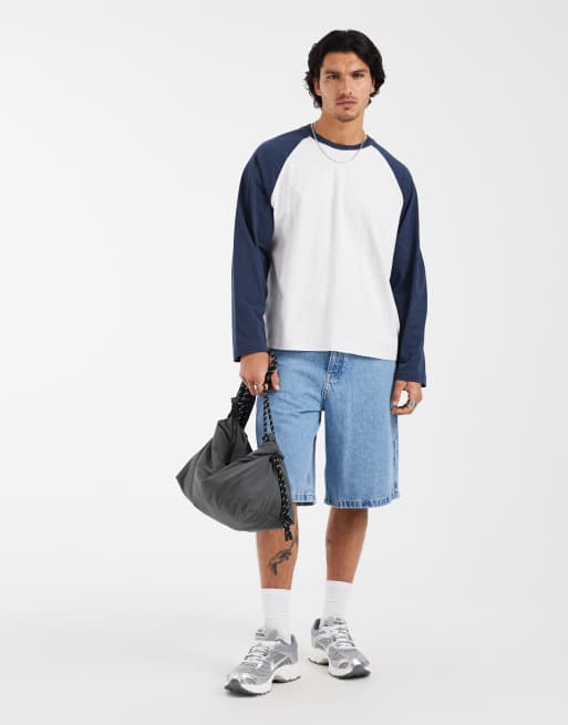 Cotton On boxy fit long sleeve raglan t-shirt in navy white marle, 2 of 5