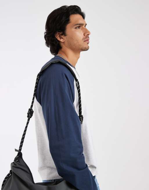 Cotton On boxy fit long sleeve raglan t-shirt in navy white marle, 4 of 5