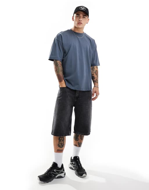 Cotton On boxy fit scoop hem t-shirt in denim blue