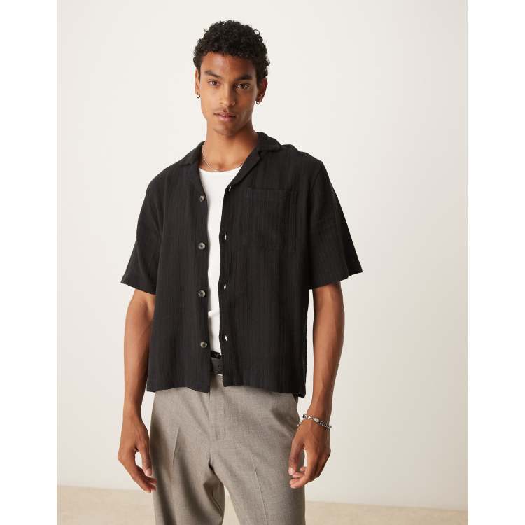 black short sleeve dress shirt Men's Casual Button Down in Cotton Jersey X-Large Introducing a more solid look Cotton On boxy fit short