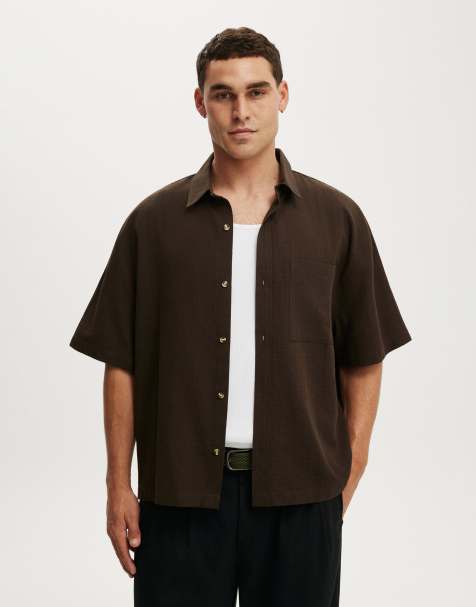 Cotton On Boxy fit short sleeve shirt in brown - view 1