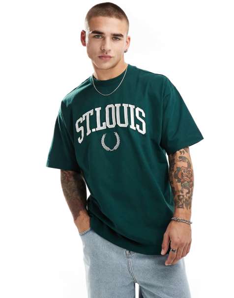 Cotton On boxy fit St Louis graphic t-shirt in pine green - view 1