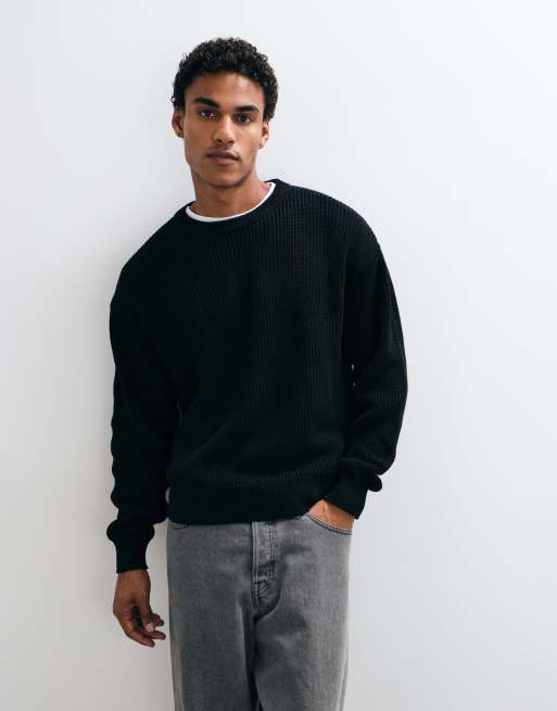 Cotton On Boxy-Fit-Strickpullover mit Rundhalsausschnitt in Tiefschwarz, 2 von 5