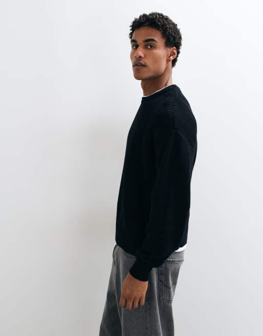 Cotton On Boxy-Fit-Strickpullover mit Rundhalsausschnitt in Tiefschwarz, 3 von 5