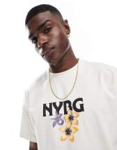  ASOS DESIGN heavyweight boxy dropped shoulder oversized t-shirt with city print in white