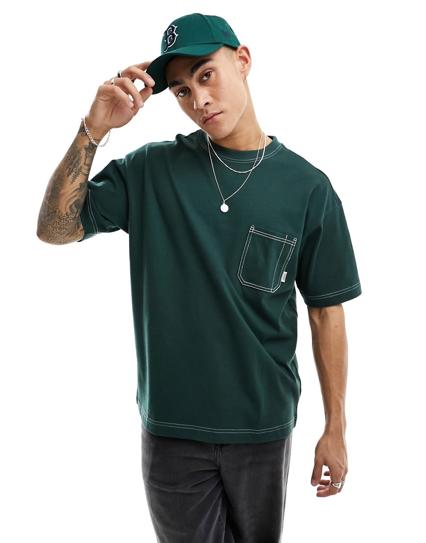 Cotton On boxy fit t-shirt with pocket and seam detail in forest green