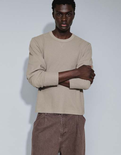 Cotton On boxy fit tekstureret waffle-top med lange ærmer i hazelnut, 2 af 7