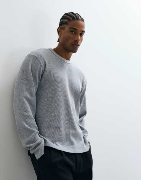 Cotton On boxy fit textured long sleeve top in gray marle waffle - view 1