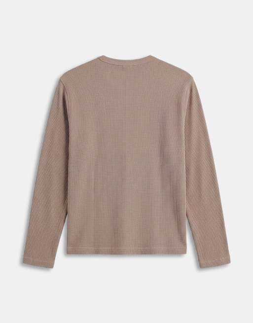 Cotton On boxy fit textured waffle long sleeve top in hazelnut, 7 of 7