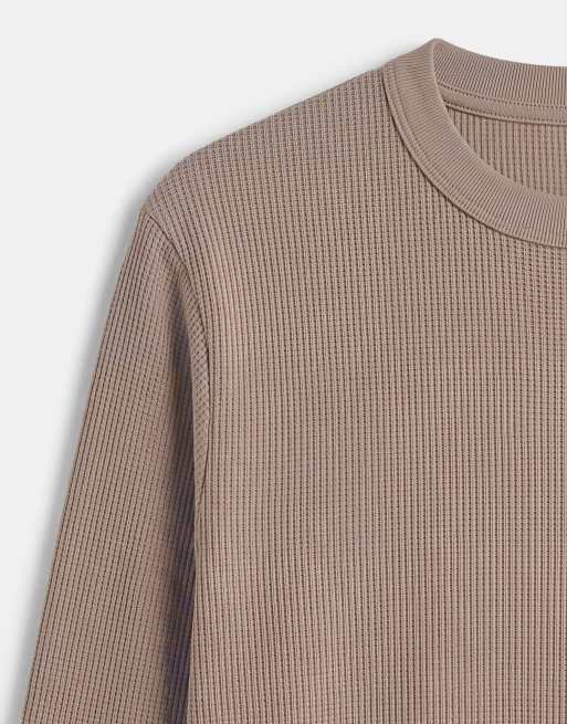 Cotton On boxy fit textured waffle long sleeve top in hazelnut, 9 of 9