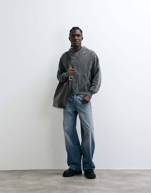 Cotton On boxy fit zip up hoodie in slate stone wash, 3 of 5