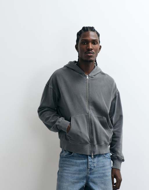 Cotton On boxy fit zip up hoodie in slate stone wash, 4 of 5