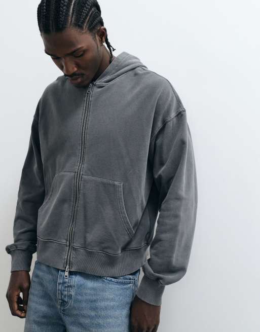 Cotton On boxy fit zip up hoodie in slate stone wash, 5 of 5