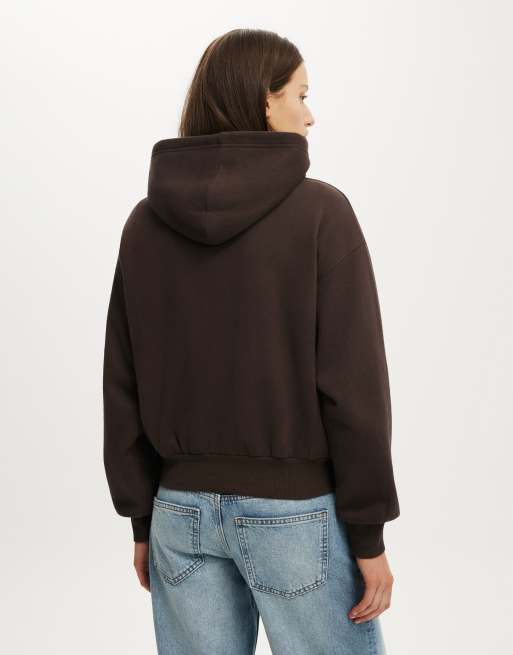 Cotton On Boxy fleece hoodie in dark oak, 3 of 4