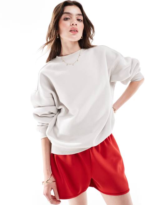 Cotton On - Boxy fleece sweatshirt met ronde hals in botwit
