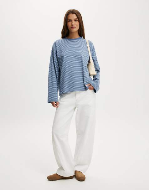 Cotton On Boxy long sleeve top in blue - view 1