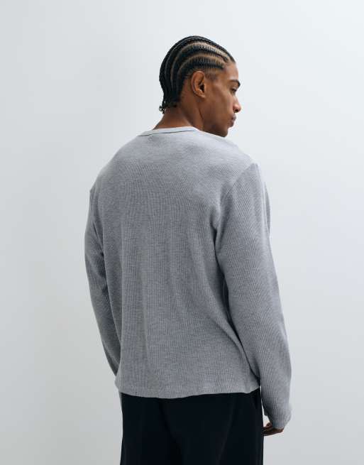 Cotton On boxy oversized fit textured long sleeve top in gray marle waffle, 4 of 5