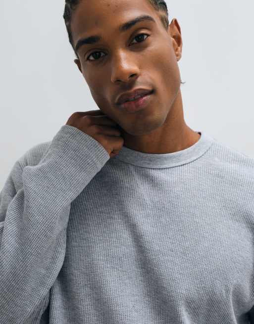 Cotton On boxy oversized fit textured long sleeve top in grey marle waffle, 3 of 5