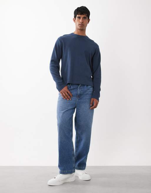 Cotton On boxy oversized long sleeve top in navy waffle, 2 of 5