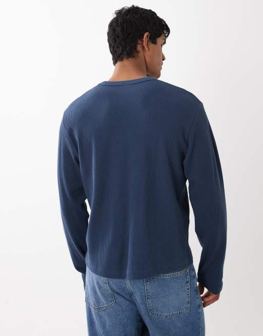 Cotton On boxy oversized long sleeve top in navy waffle, 3 of 5