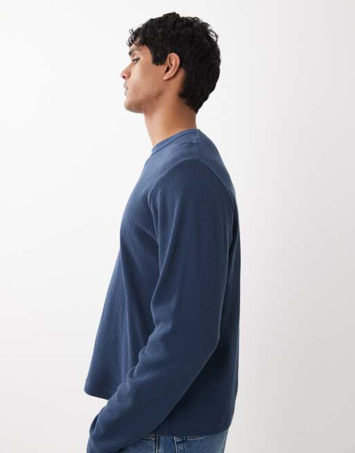 Cotton On boxy oversized long sleeve top in navy waffle, 5 of 5