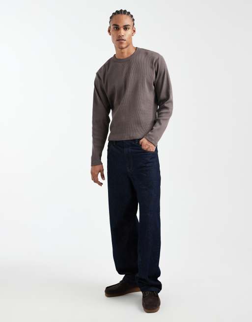 Cotton On boxy oversized textured long sleeve t-shirt in washed chocolate, 2 of 5