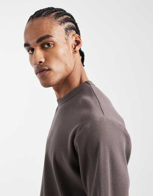Cotton On boxy oversized textured long sleeve t-shirt in washed chocolate, 4 of 5