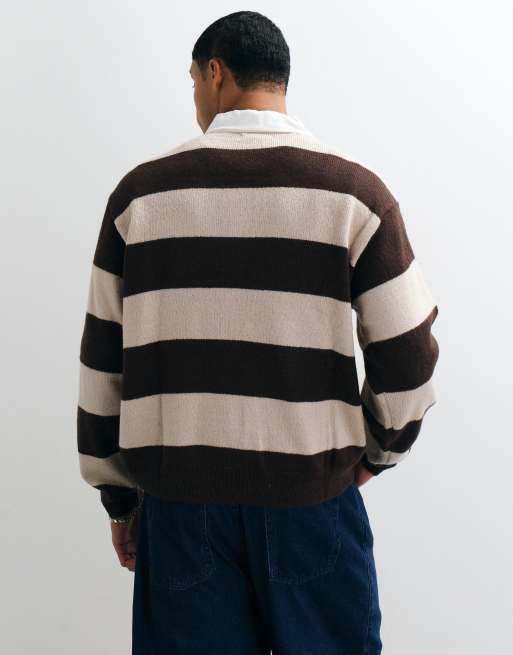Cotton On boxy rugby polo in mocha bold stripe, 2 of 5