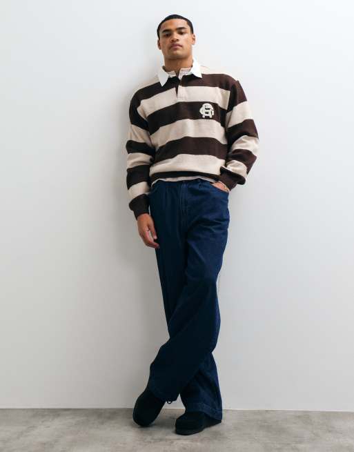 Cotton On boxy rugby polo in mocha bold stripe, 3 of 5