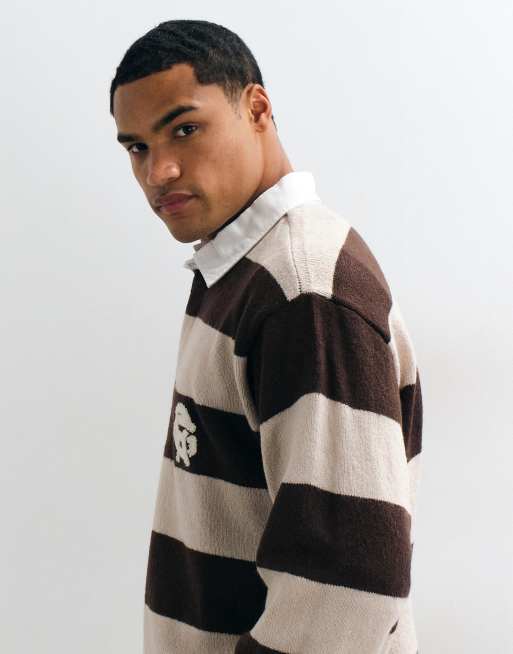 Cotton On boxy rugby polo in mocha bold stripe, 4 of 5