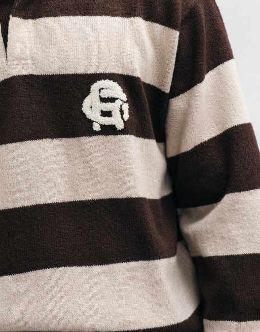Cotton On boxy rugby polo in mocha bold stripe, 5 of 5