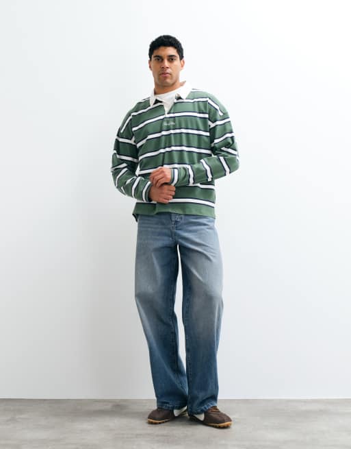 Cotton On boxy rugby poloshirt met groene brede streep, 2 van 5