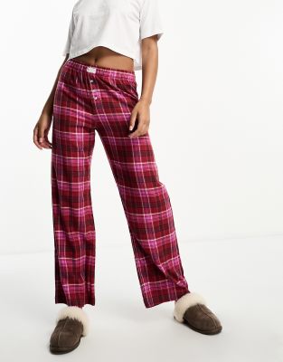 Cotton On - Boyfriend-Pyjamahose aus Flanell in kariertem Rosa mit Boxershorts-Details