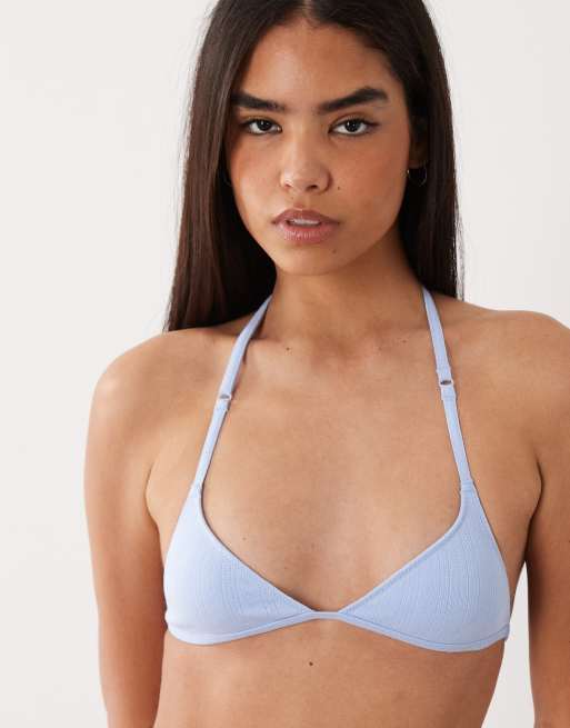 Cotton On - Bralette azul violeta triangular con cuello halter de punto liso, 3 de 4