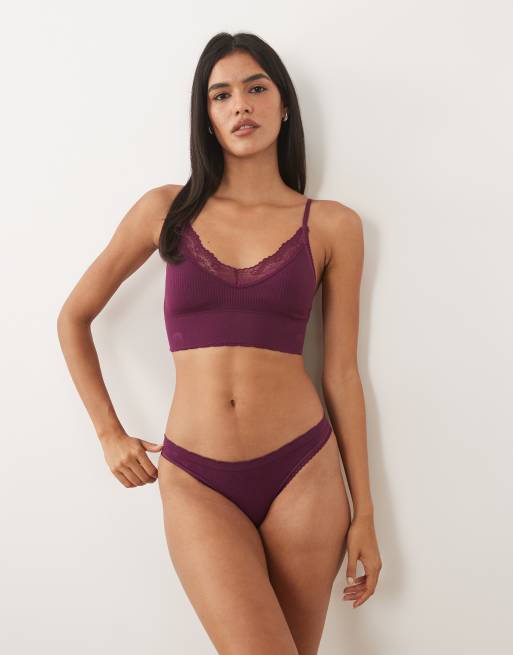 Cotton On - Bralette longue sans coutures avec bordure en dentelle - Noir, 2 de 4